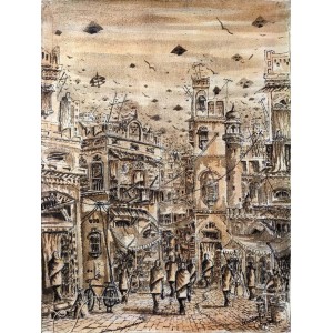 Ghazanfar Iqbal, 17 x 22 inch, Mixed Media On Canvas, Cityscape Painting, AC-GIQ-002 Ghazanfar Iqbal, 17 x 22 inch, Mixed Media On Canvas, Cityscape Painting, AC-GIQ-002